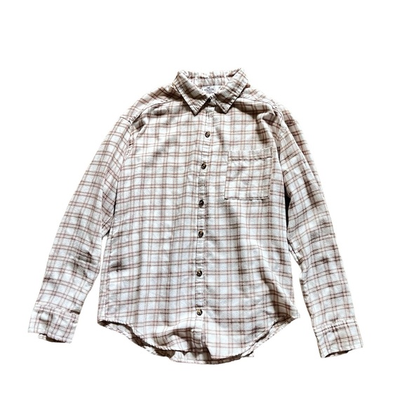 Hollister White and Brown Plaid Flannel Button Up Shirt - Picture 1 of 1